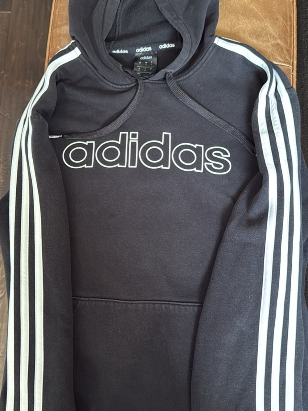 adidas Black Crewneck Hoodie with White 3-Stripes